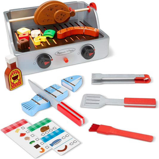 Melissa & Doug Wooden BBQ Play Food Set - Imaginative Grilling Fun