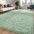Sage Green Area Rug 6x9 - Fluffy Non-Skid Large Living Room Rug