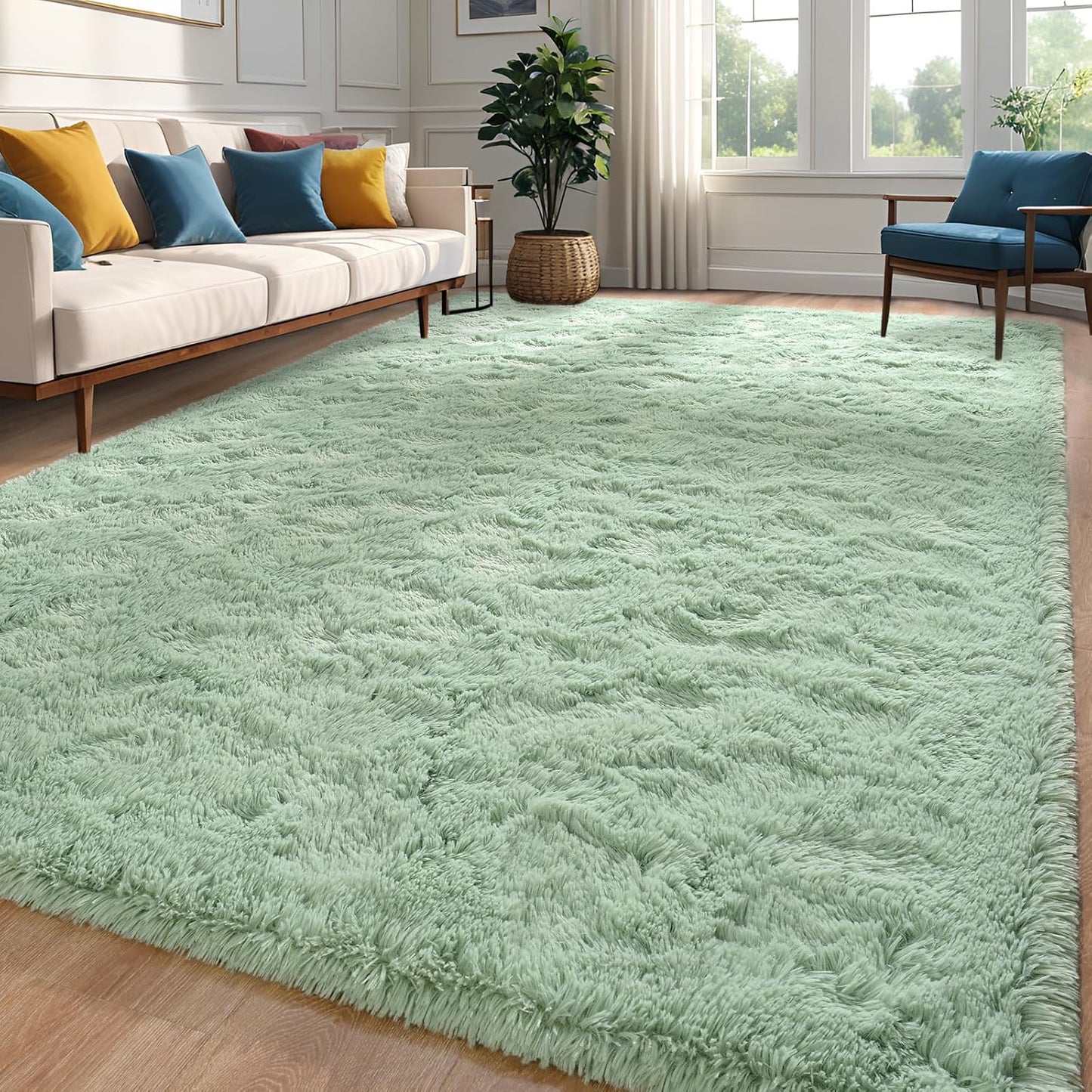 Sage Green Area Rug 6x9 for Living Room and Bedroom Decor