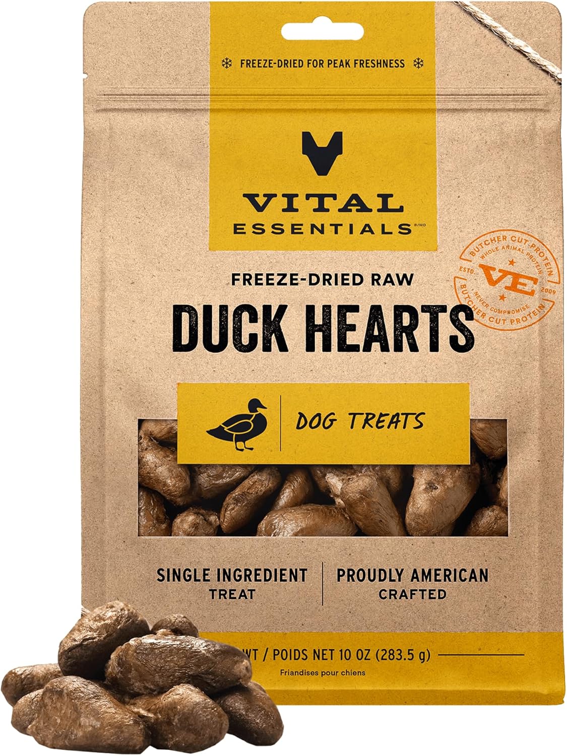 Vital Essentials Freeze-Dried Duck Hearts Dog Treats for Training
