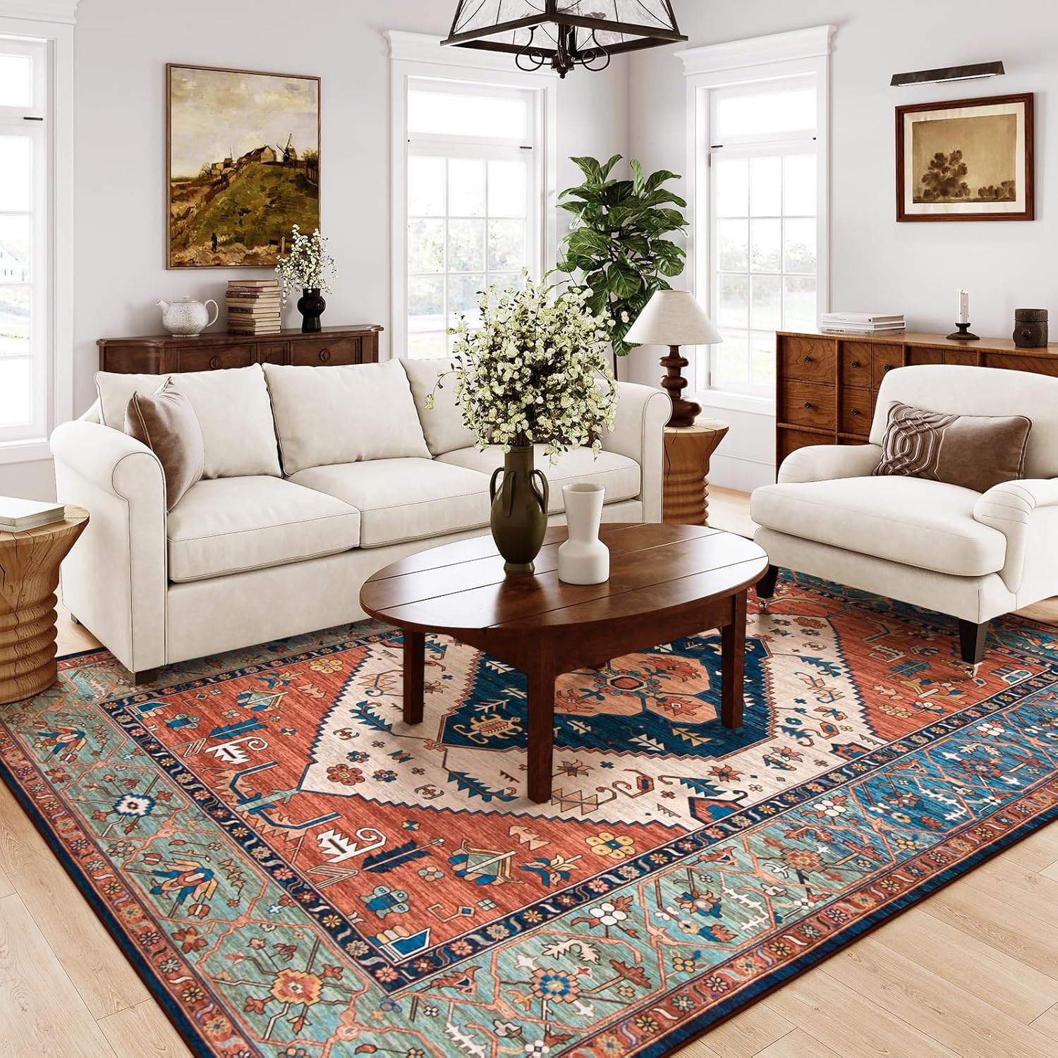 Lahome Area Rugs 9x12 Living Room - Boho Non-Slip Washable Rug