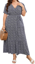 Plus Size V Neck Wrap Maxi Dress for Women - High Waist Ruffle