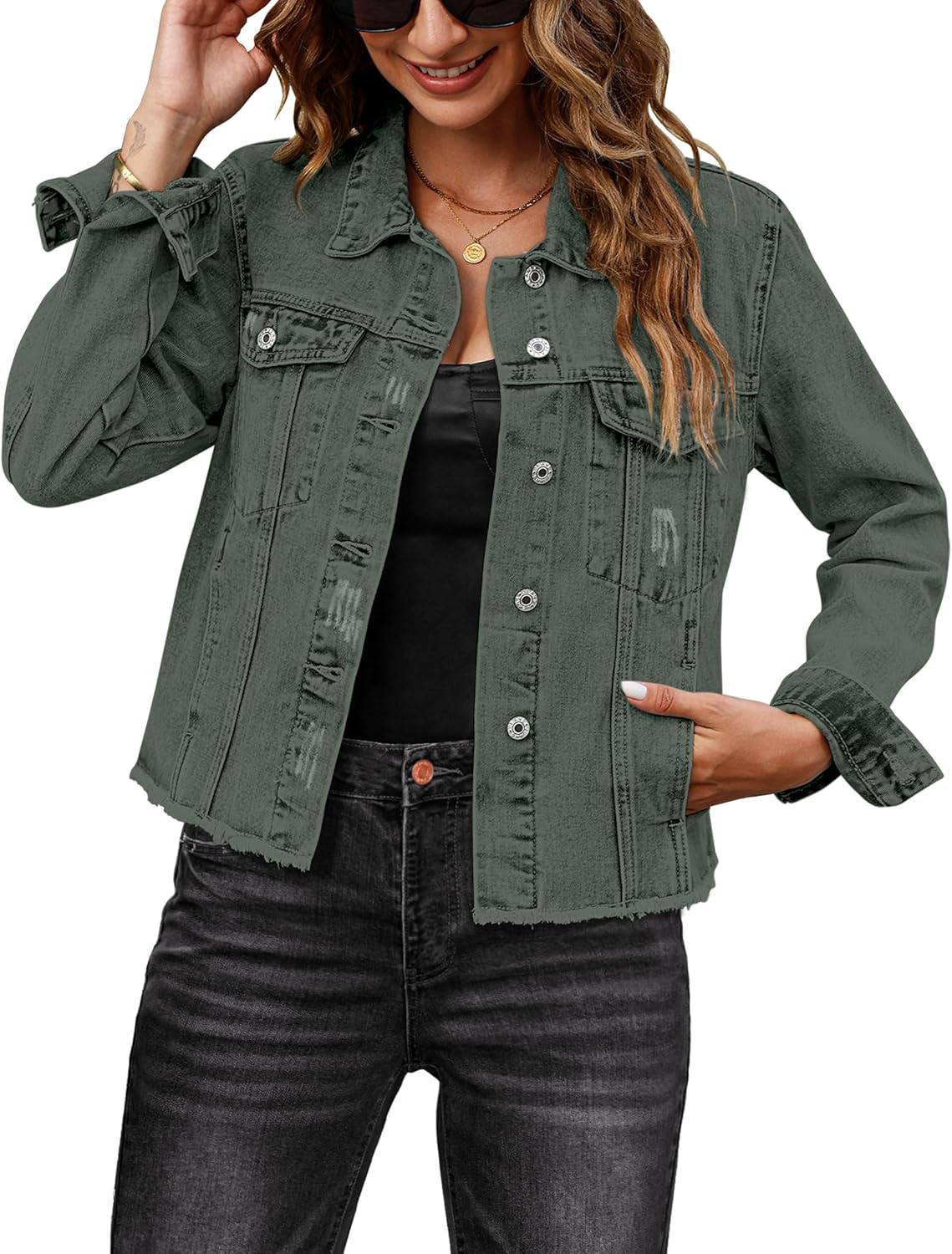Luvamia Denim Jacket for Women - Distressed Vintage Style