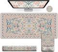 iCasso Floral Desk Mat Pink - 4PC XL Mouse Pad Set with Wrist Support