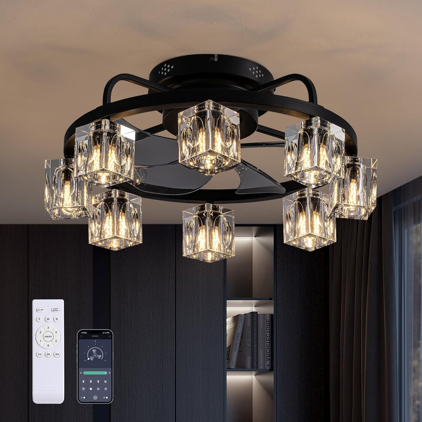Crystal Ceiling Fan with Lights and Remote for Modern Homes