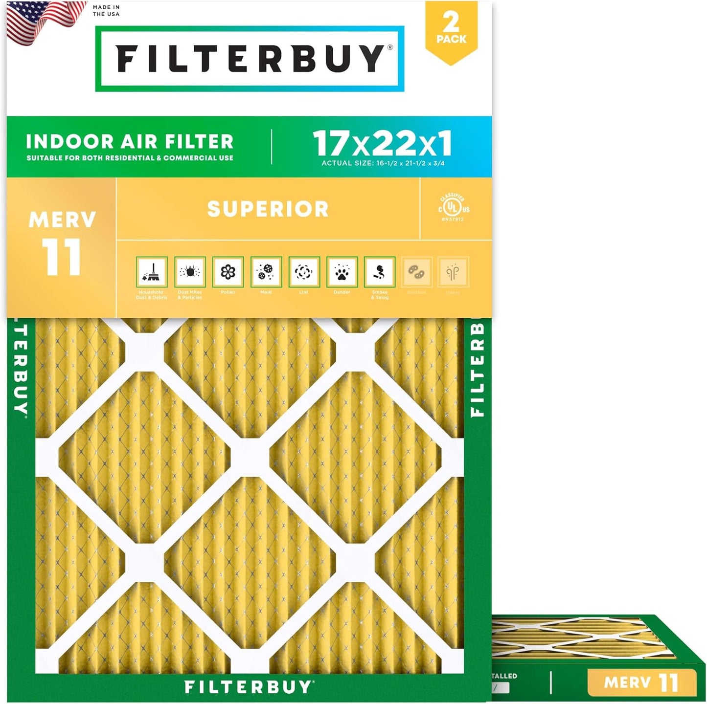 Filterbuy 17x22x1 Air Filter MERV 11 for Pet & Allergy Defense