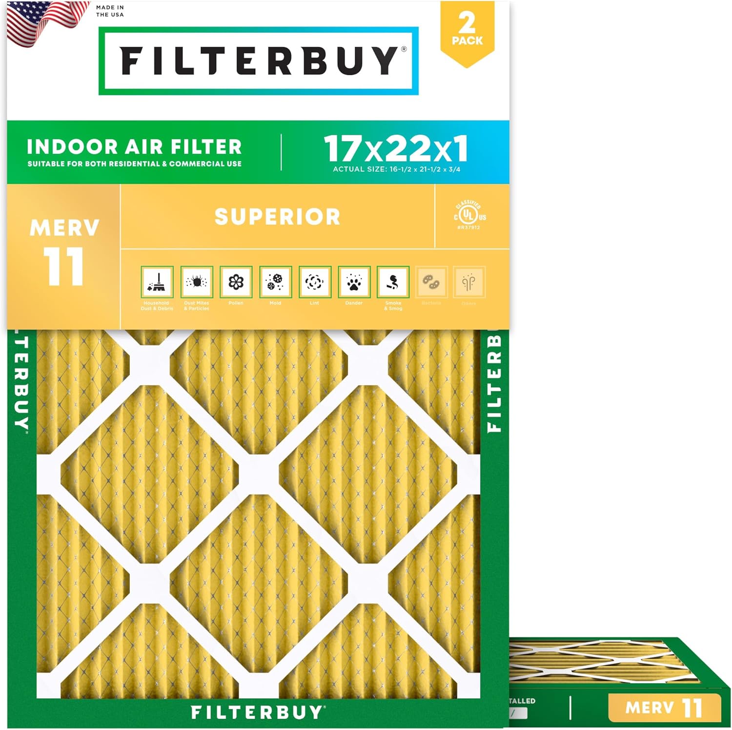 Filterbuy 17x22x1 Air Filter MERV 11 for Pet & Allergy Defense