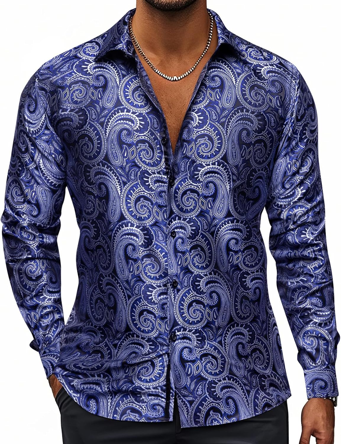 Hi-Tie Silk Mens Paisley Dress Shirts for Formal and Casual Wear