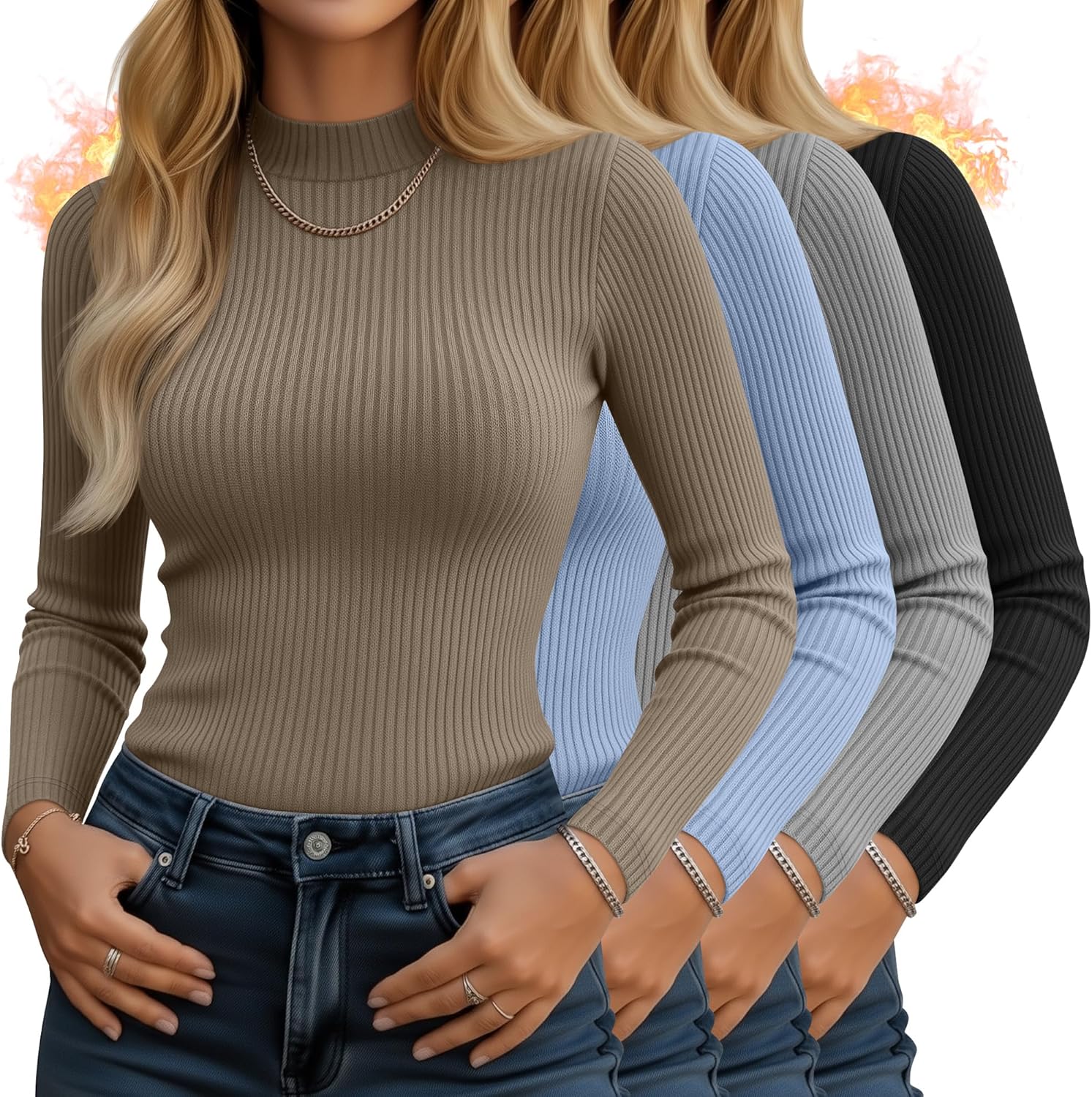 4 Pack Women's Mock Neck Long Sleeve Tops for Stylish Comfort
