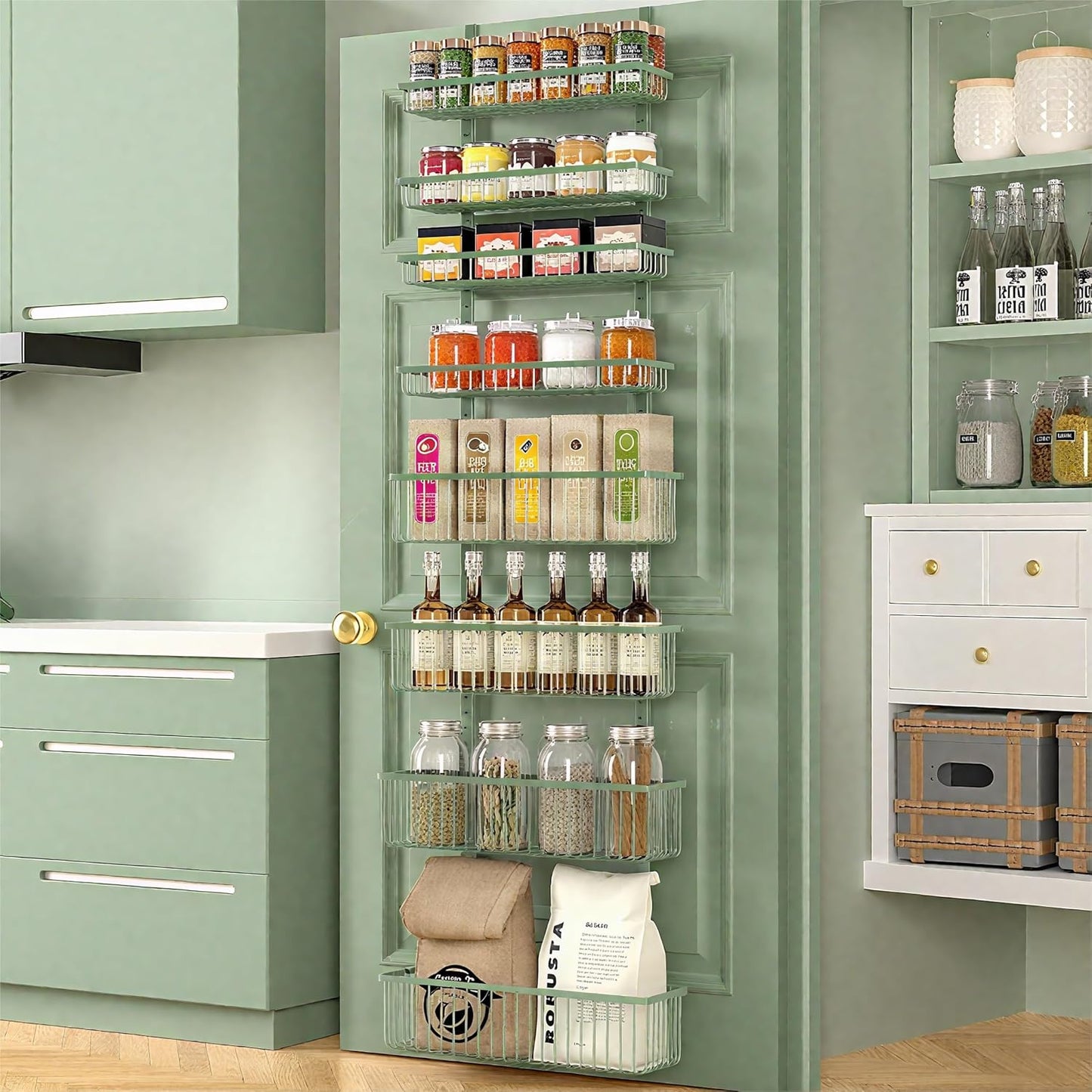 Moforoco Sage Green Over The Door Pantry Organizer for Storage