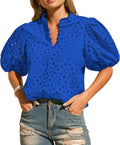 Womens Eyelet Summer Tops with Lantern Sleeves for Casual Style