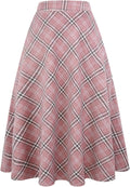 Womens Plaid Wool Skirt - A-Line Tartan Maxi with Elastic Waist