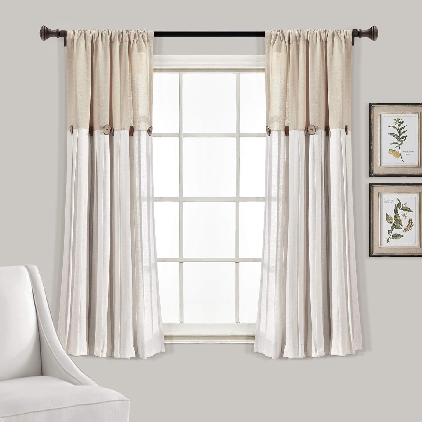 Rustic Farmhouse Linen Curtain Panel - 40 x 63