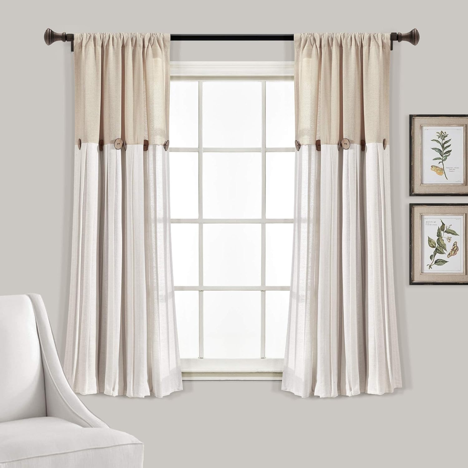 Rustic Farmhouse Linen Curtain Panel - 40 x 63