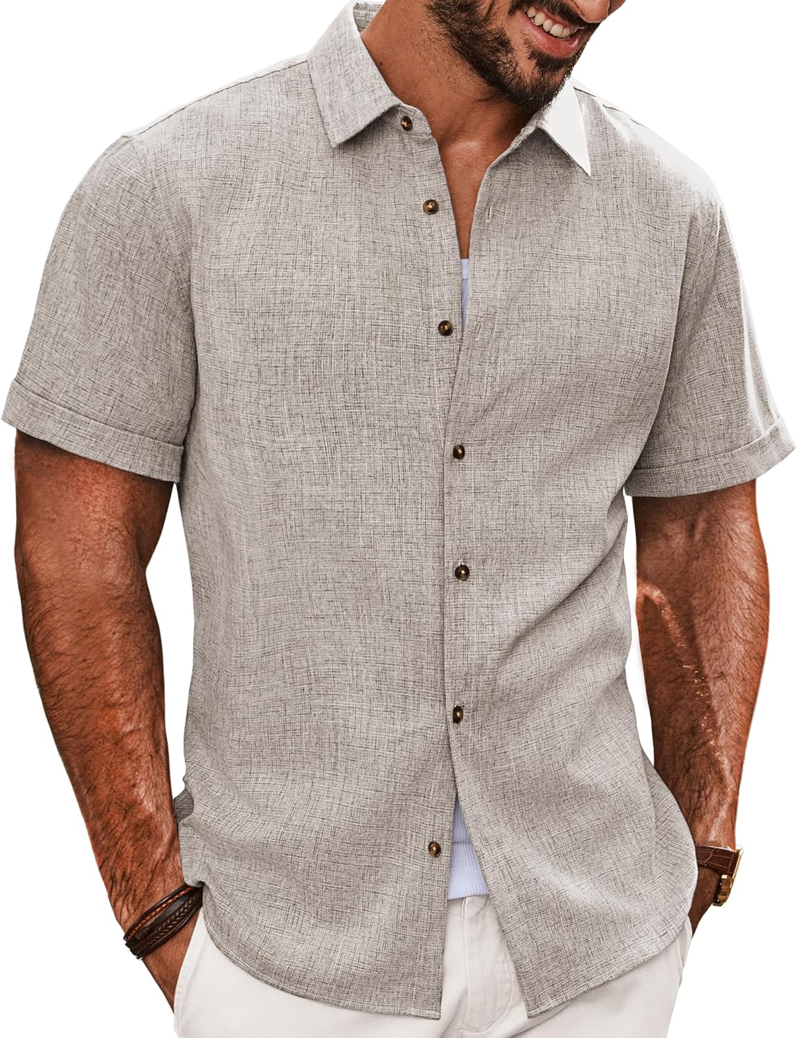 PJ PAUL JONES Mens Casual Short Sleeve Button Down Shirt