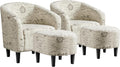 Accent Chair with Foot Rest - Mid Century Upholstered Barrel Set