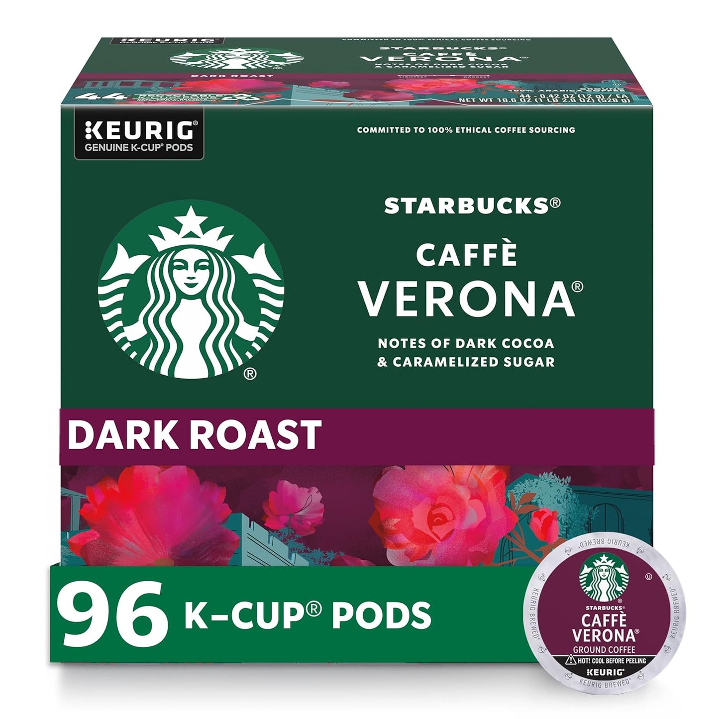Starbucks Dark Roast Caff Verona K-Cup Pods, 100% Arabica