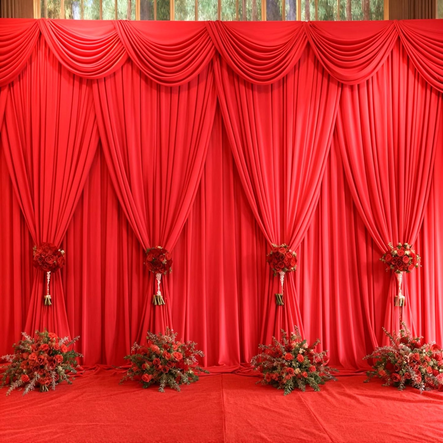 50ft x 10ft Wrinkle Free Red Wedding Backdrop Curtains for Events