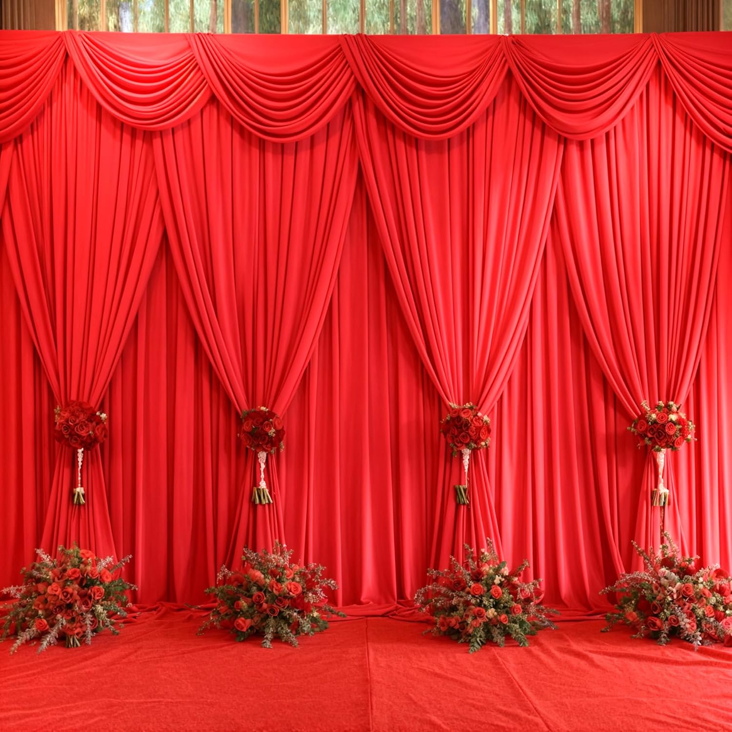 50ft x 10ft Wrinkle Free Red Wedding Backdrop Curtains for Events