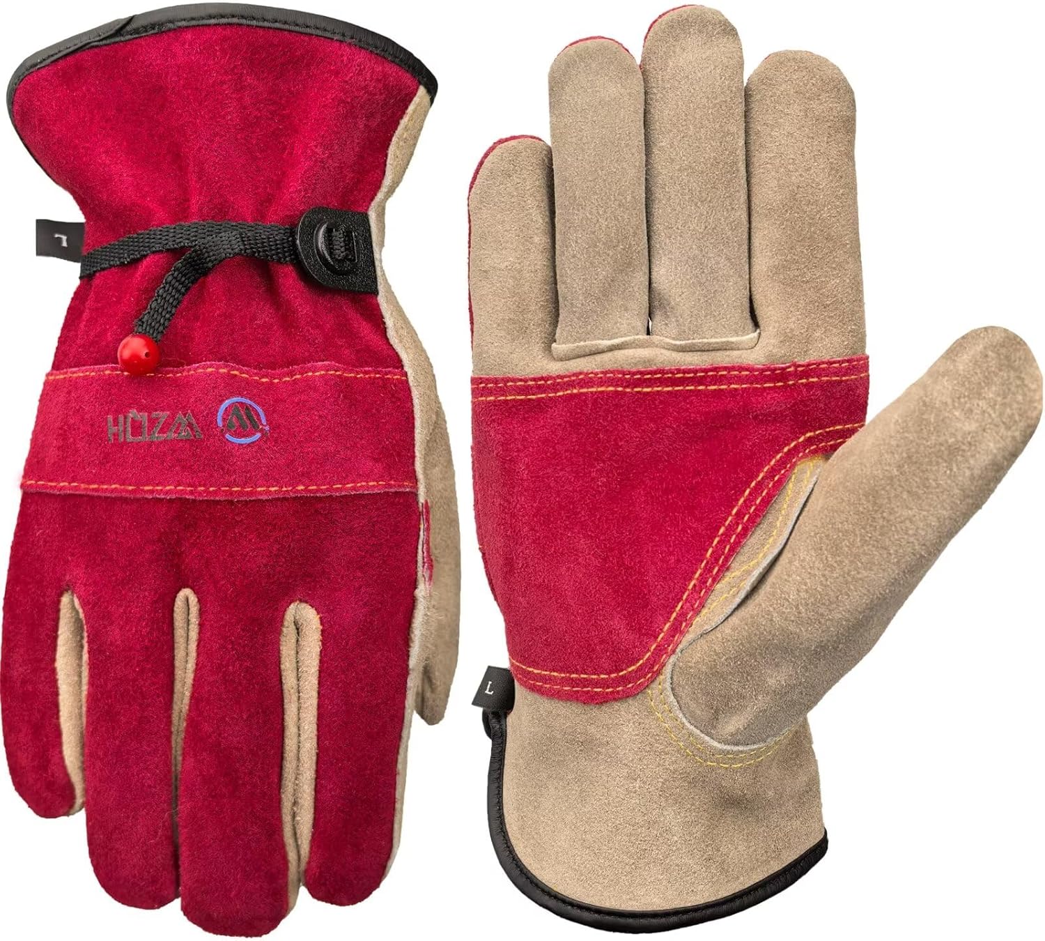 Women's Durable Leather Work Gloves - Rose Red