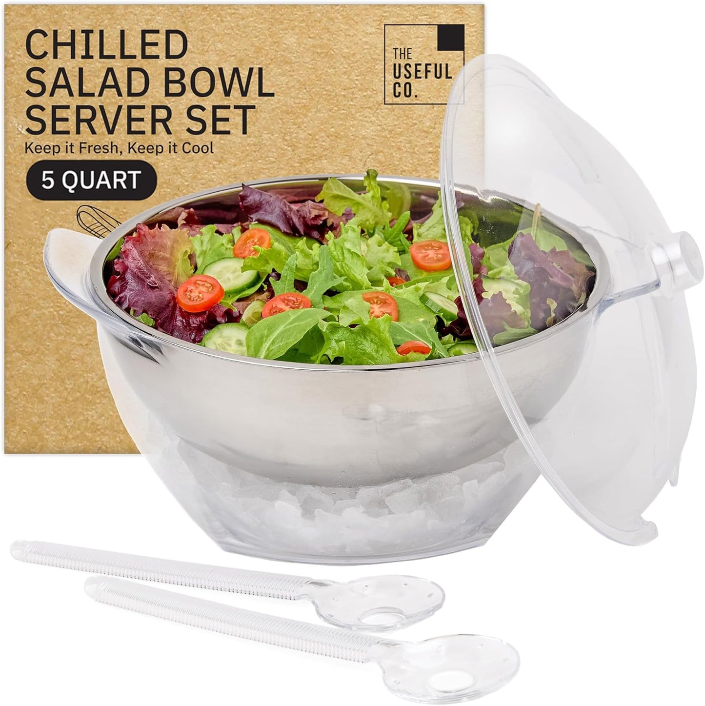 5QT Salad Bowl Set on Ice - Large Chilled Serving Bowl