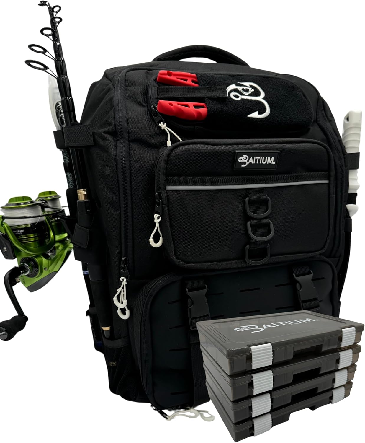 Baitium 40L Fishing Backpack: Rod Holders, Cooler, Gear