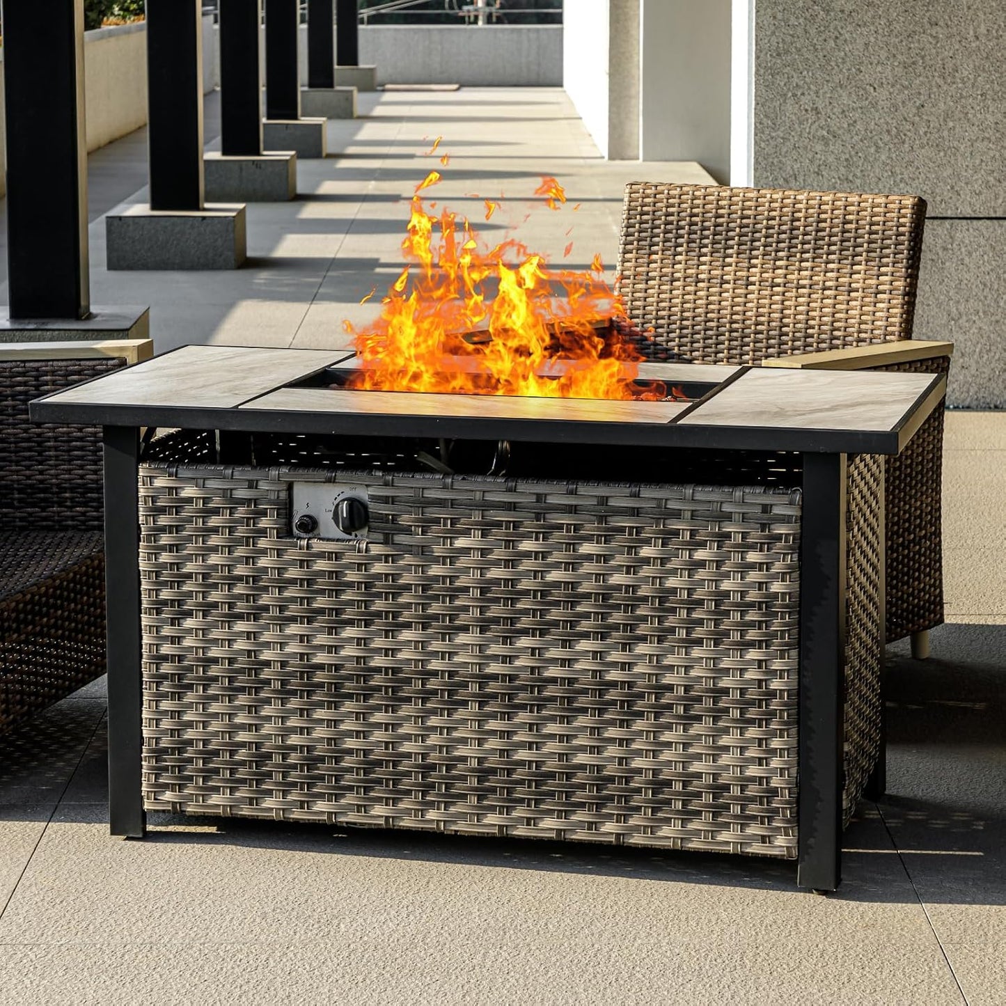 47 Inch Propane Fire Pit Table with Real Ceramic Top for Outdoors
