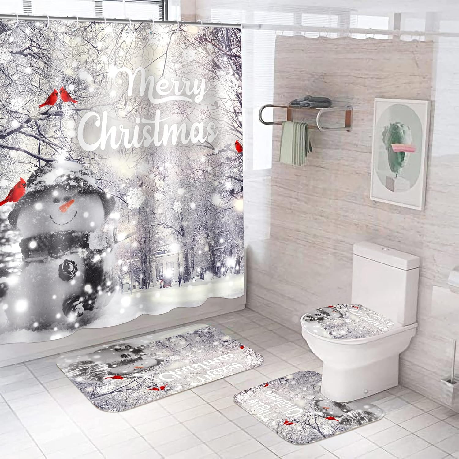 Christmas Bathroom Set: Waterproof, Non-Slip, Festive - 4 Pcs
