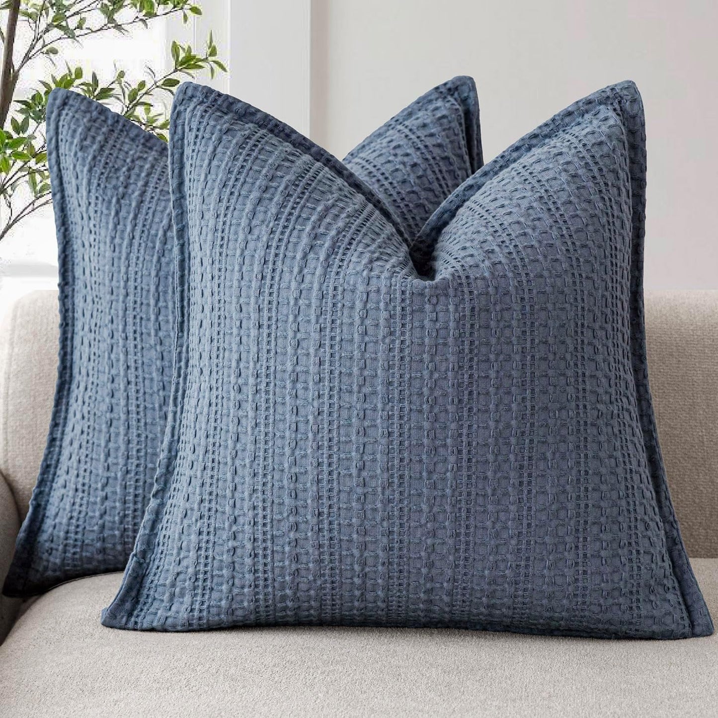 Foindtower Decorative Cotton Waffle Weave Throw Pillow Covers