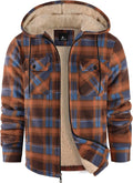 Men's Plaid Fleece Sherpa Hoodie Jacket - Warm Full Zip Coat
