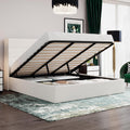 SHA CERLIN King Size Lift Up Storage Bed - Velvet Wingback Headboard