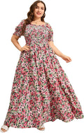 MakeMeChic Women's Plus Size Boho Floral Maxi Dress - Shirred Square