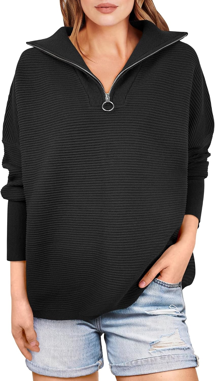 Cozy Oversized Quarter Zip Pullover Sweater for Women 2025