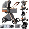 3 in 1 Baby Travel System Reversible Stroller Grey - High View