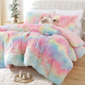 Smoofy Fluffy Full Size Comforter Set - Cozy Tie-Dye Pink