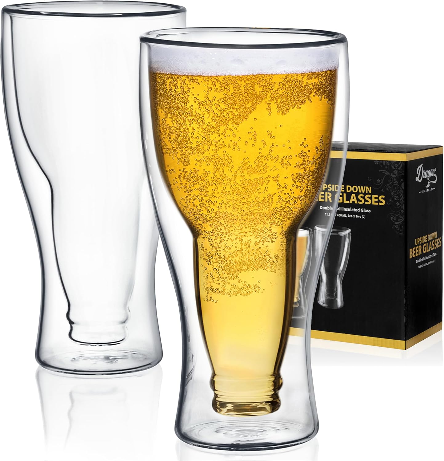 Double Wall Insulated Beer Glass Set - Unique Upside Down Design