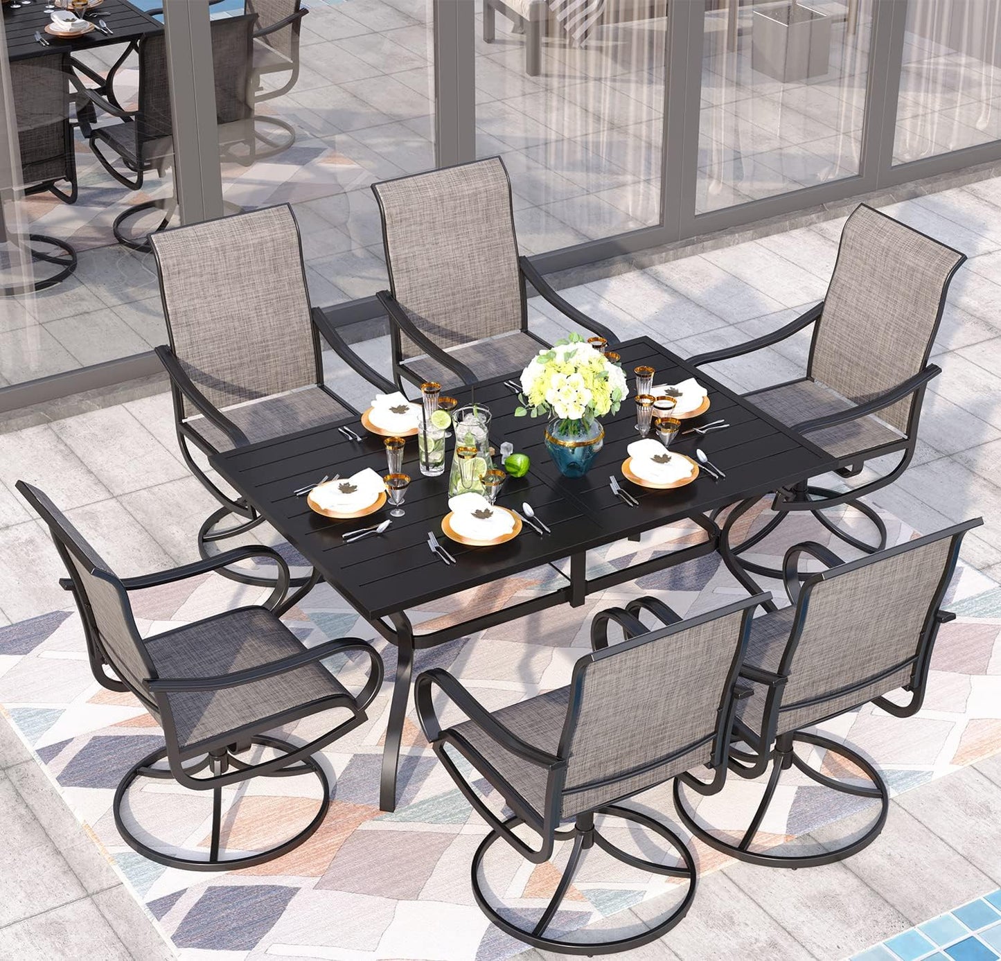 Sophia & William Outdoor Dining Set for 6 with Swivel Chairs
