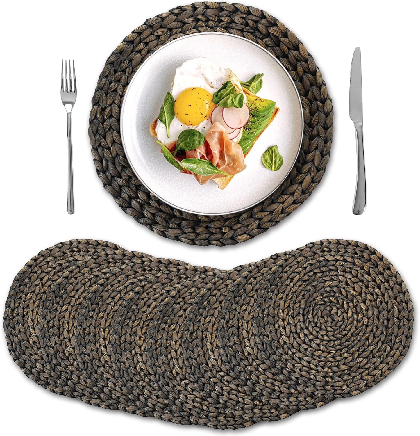 Round Woven Placemats for Dining Table - Natural Water Hyacinth