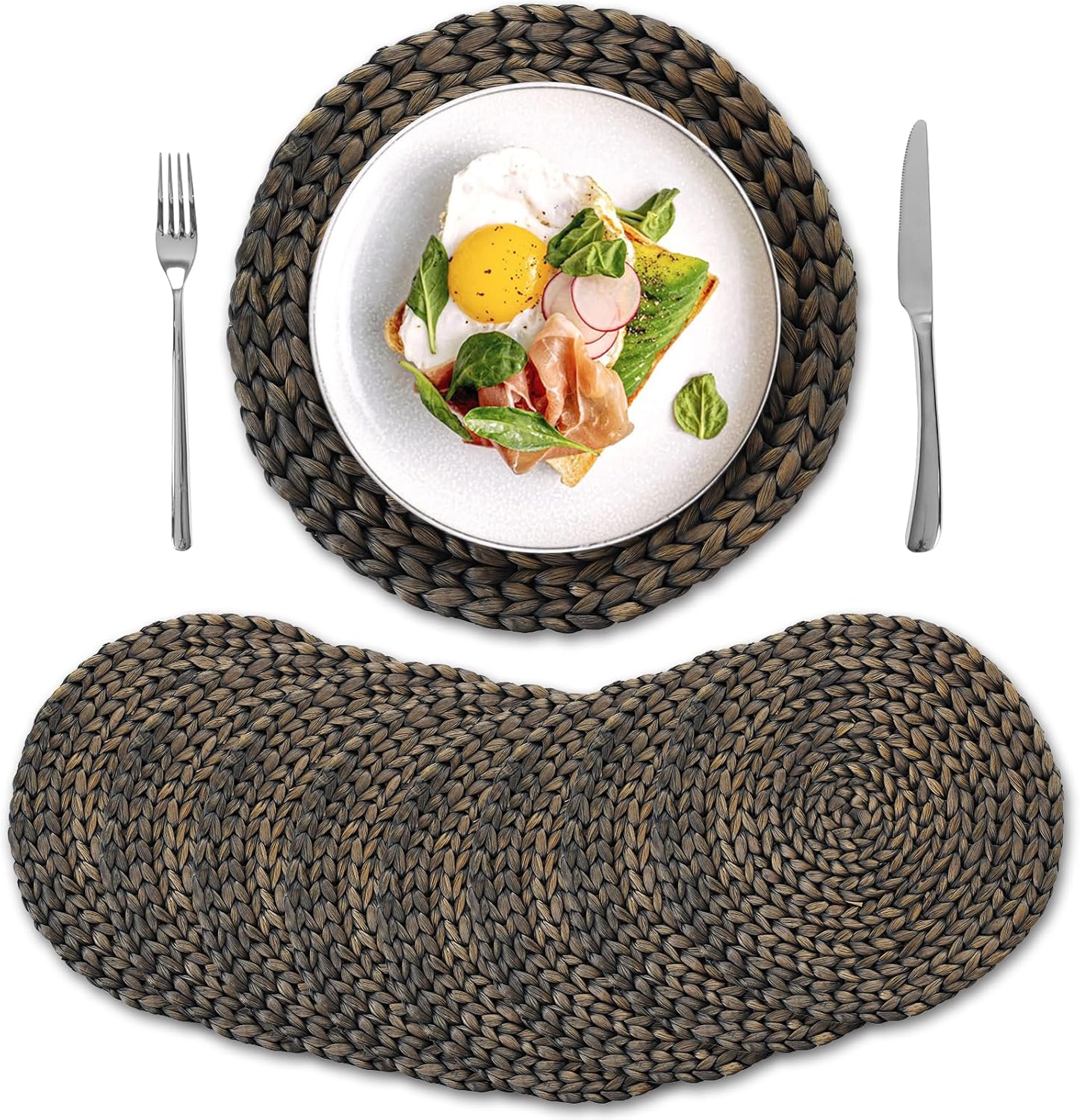 Round Woven Placemats for Dining Table - Natural Water Hyacinth