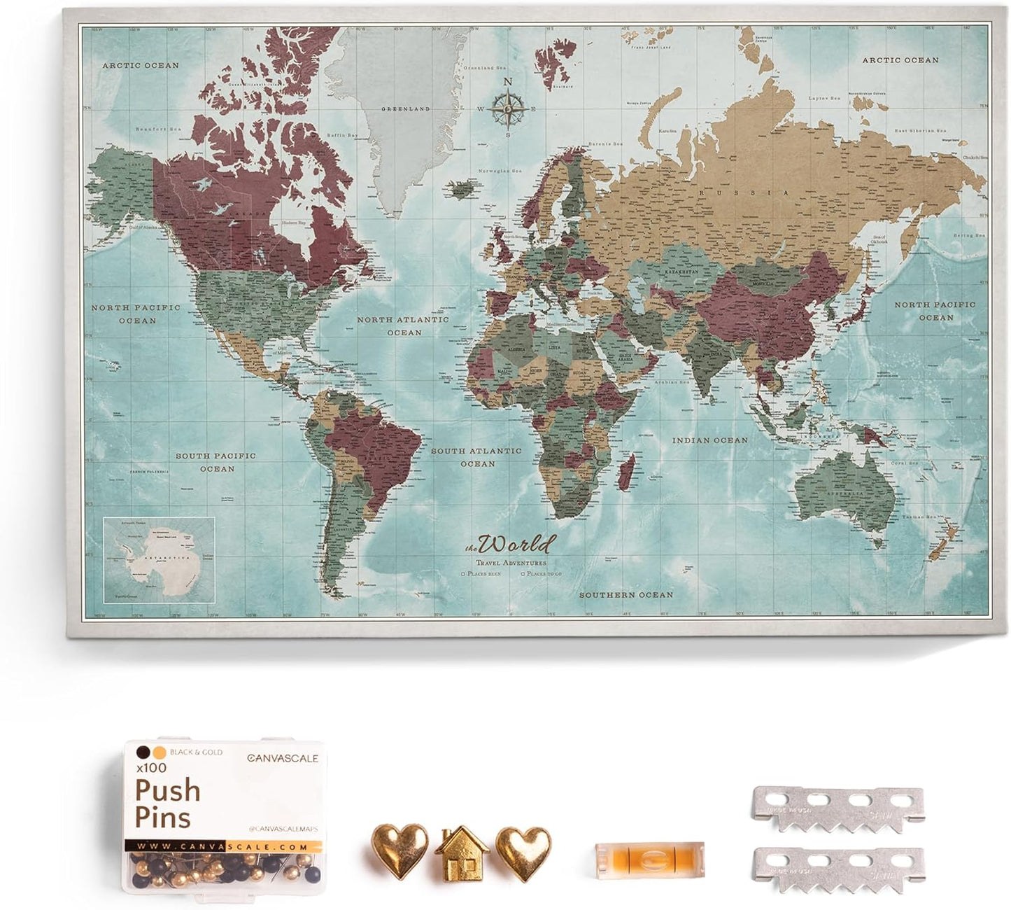 Canvas World Map Cork Pin Board for Stylish Home Decoration
