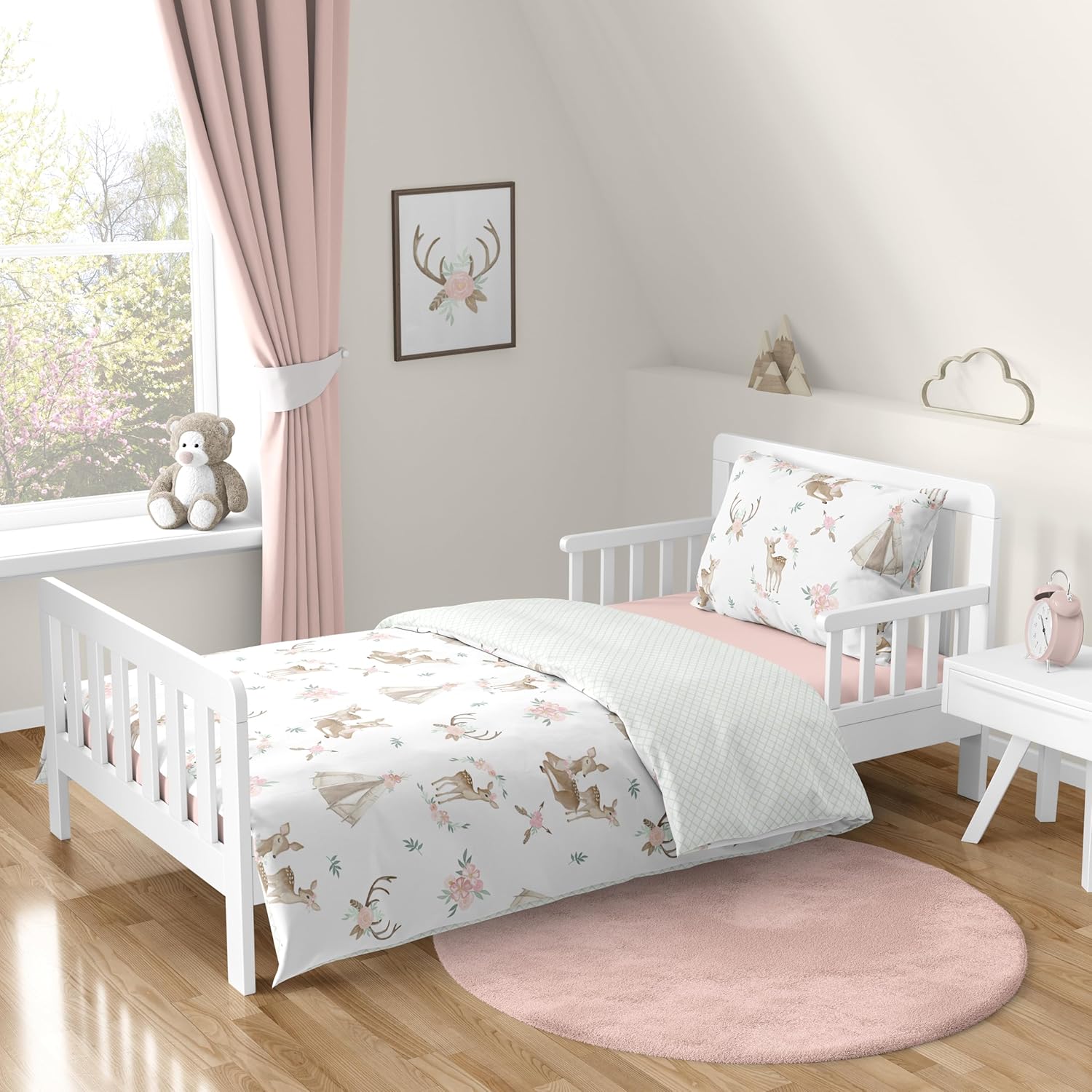 Sweet Jojo Designs Blush Pink and Mint Green Woodland Bedding Set