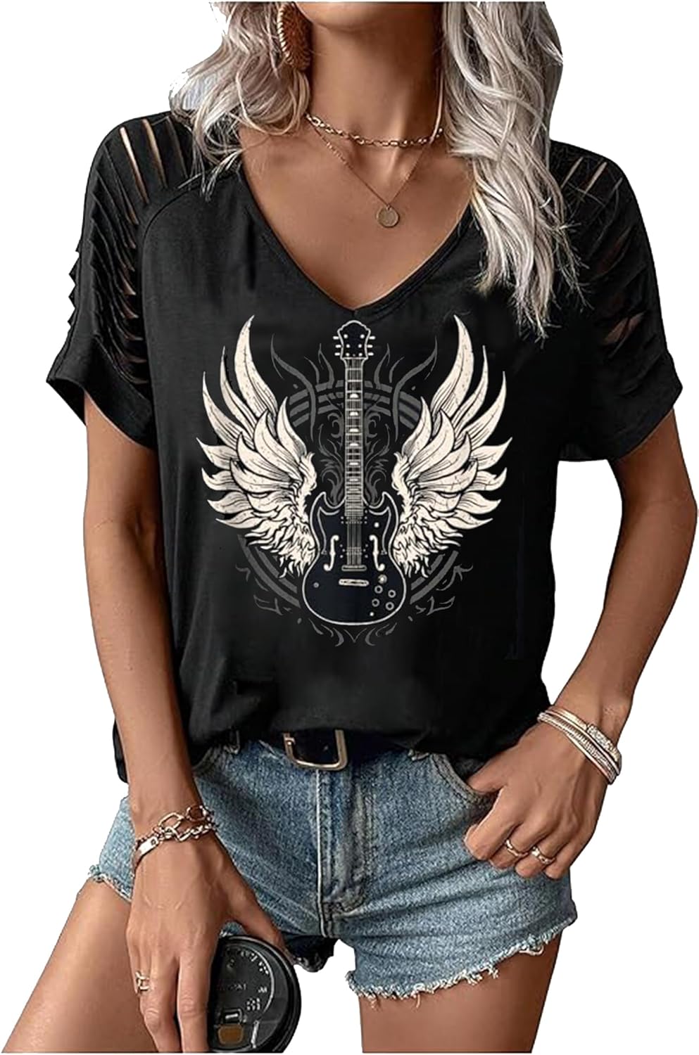 Chic V Neck Country Music Tee - LANMERTREE