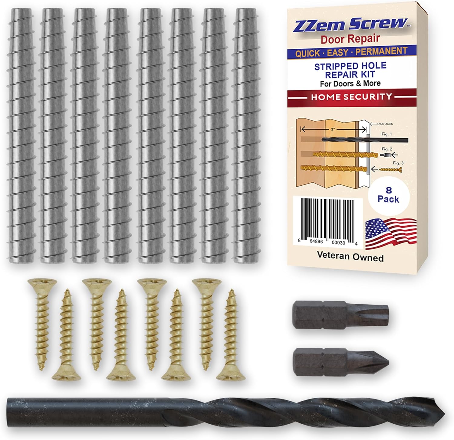 8-PK Steel Screws for Permanent Door Hinge Repair Kit