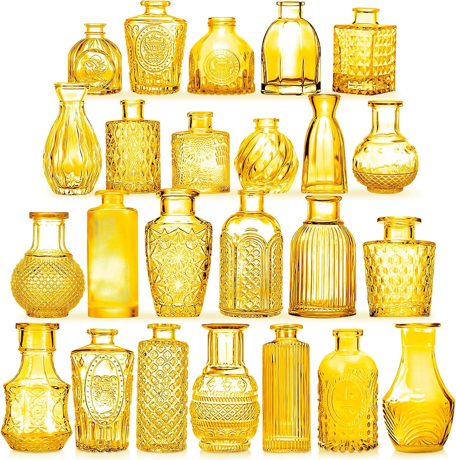 Light Yellow Glass Bud Vases Set for Vintage Home Decor
