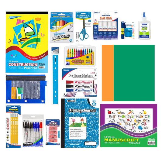Complete Back-to-School Kit by BAZIC: 57 Supplies for K-6 Grades