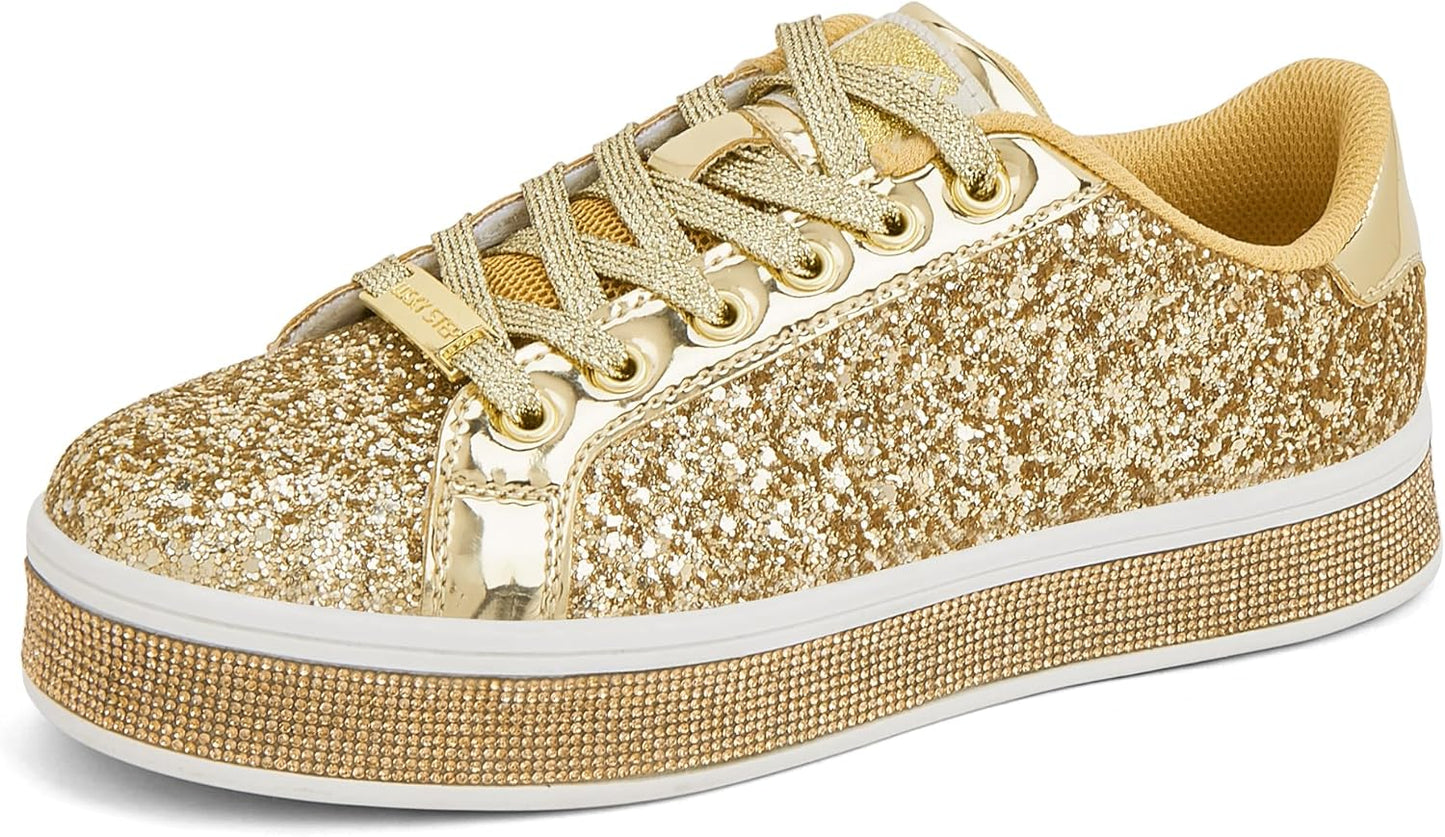 LUCKY STEP Women's Platform Glitter Sneakers for Stylish Comfort