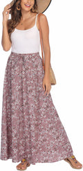 Women Flowy Chiffon Maxi Skirt - Pleated Elastic High Waist