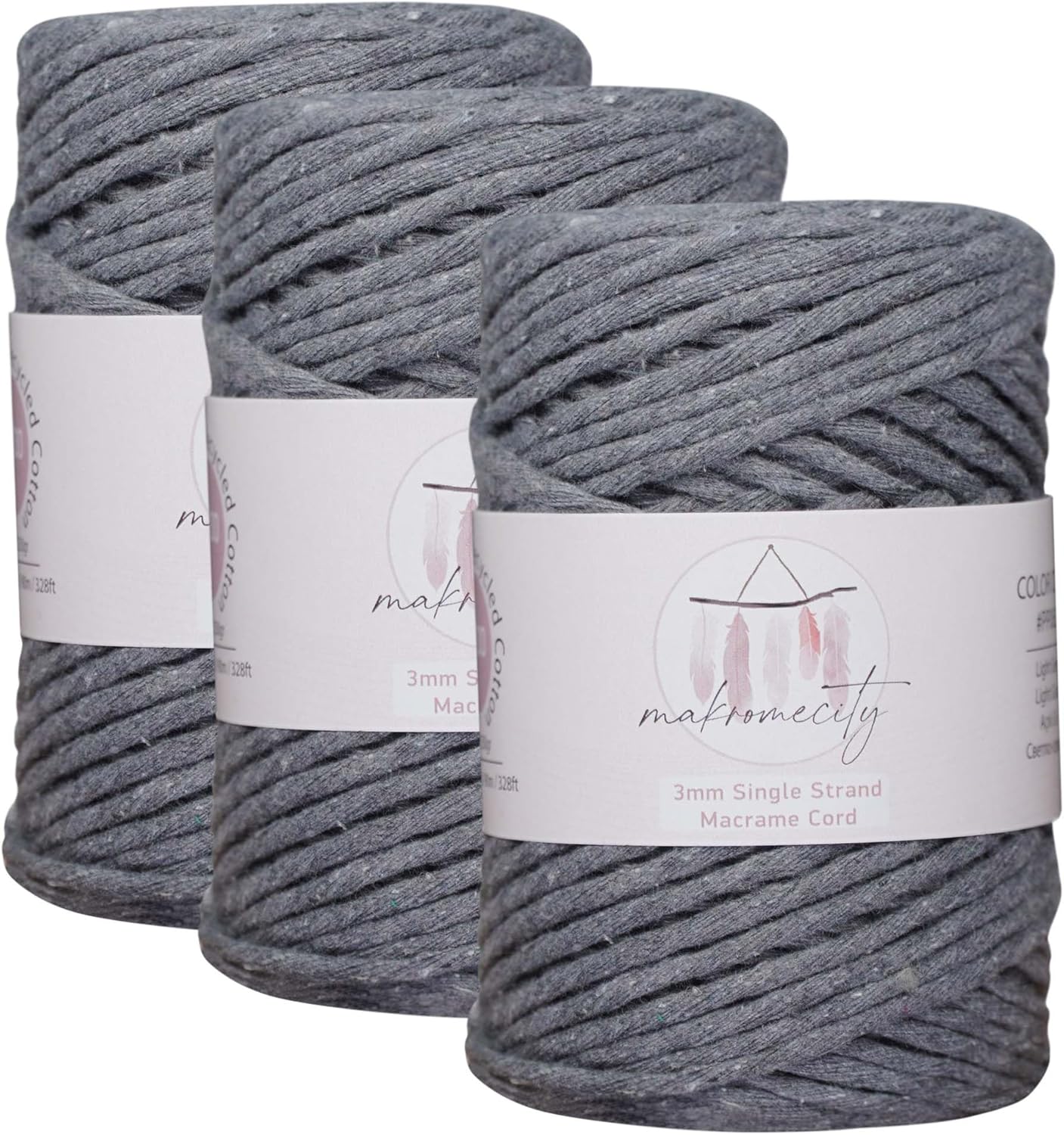 3mm Single Strand Macrame Cord for Art & Crafts - Dark Gray