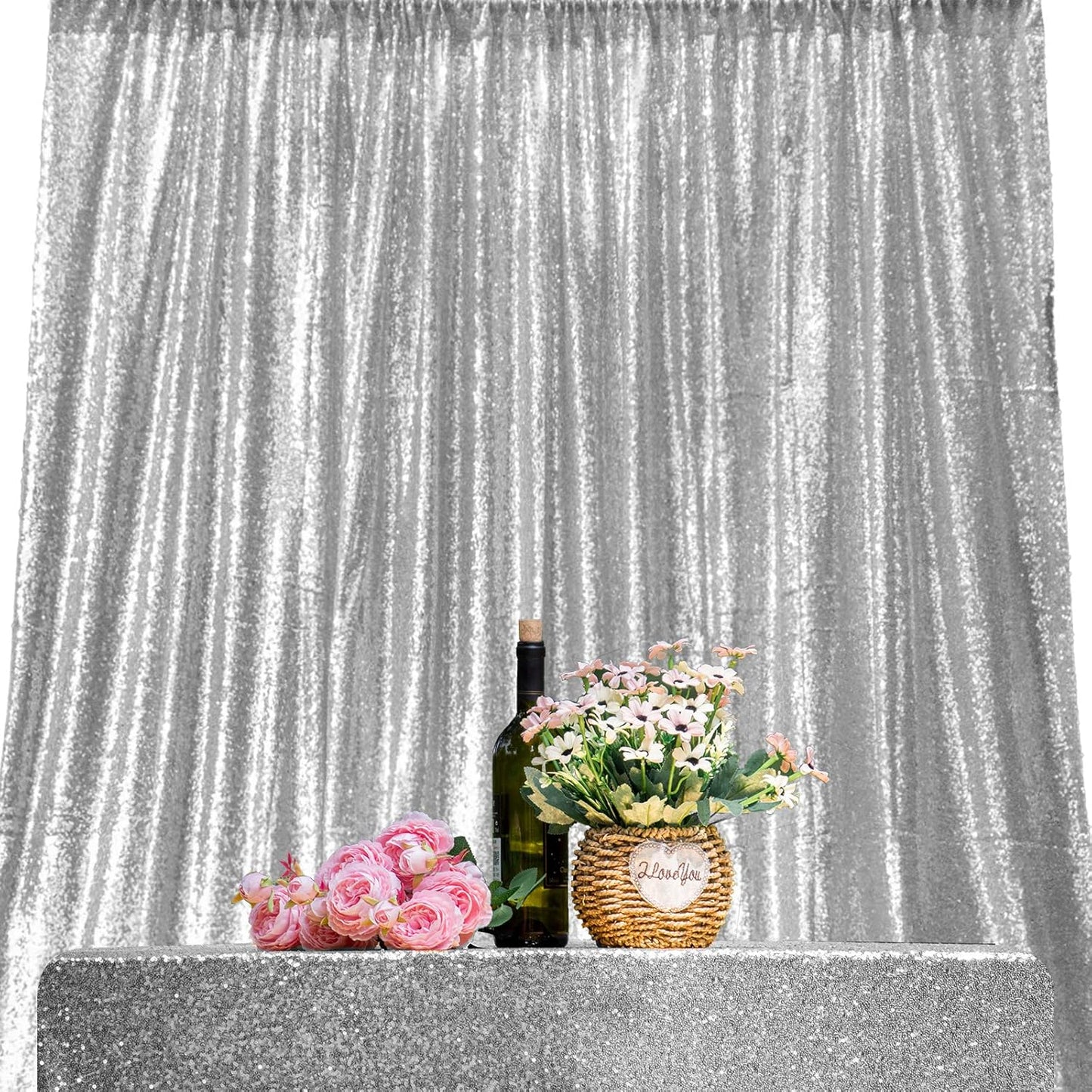 Silver Sequin Backdrop Curtains for Stunning Party Decor