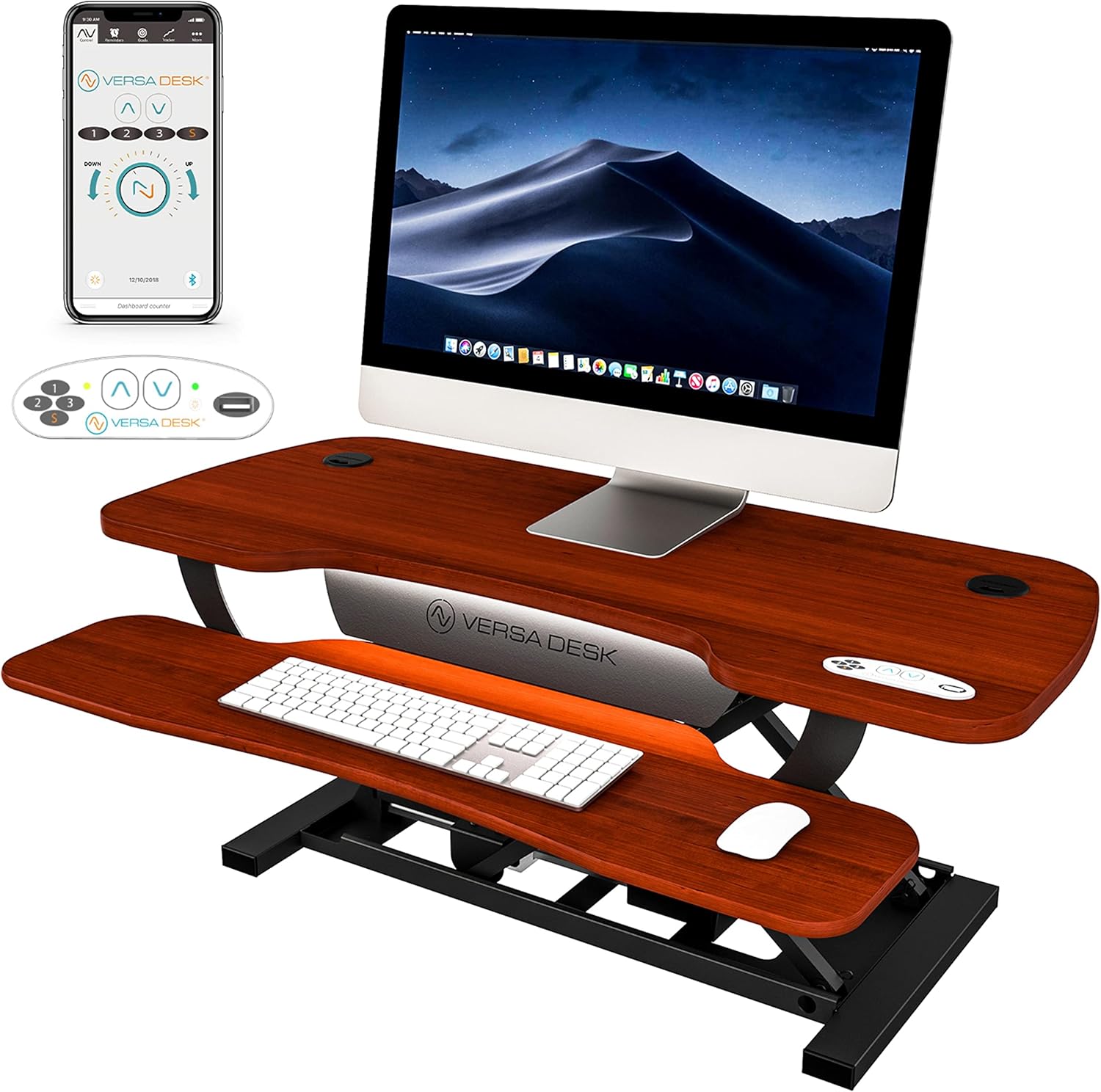 VERSADESK PowerPro Elite 40 Standing Desk Converter - App Control, USB Port, LED Lights